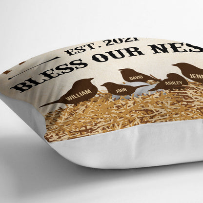 Family Bird Bless Our Nest - Personalized Custom Pillow