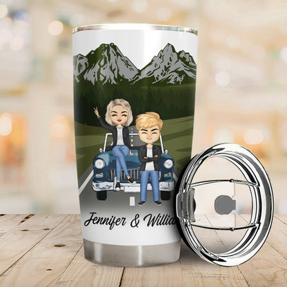 Chibi Couple Traveling Partners For Life - Couple Gift - Personalized Custom Tumbler