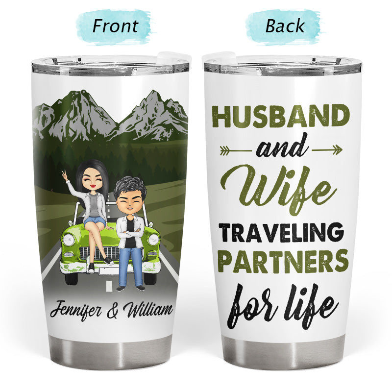 Chibi Couple Traveling Partners For Life - Couple Gift - Personalized Custom Tumbler