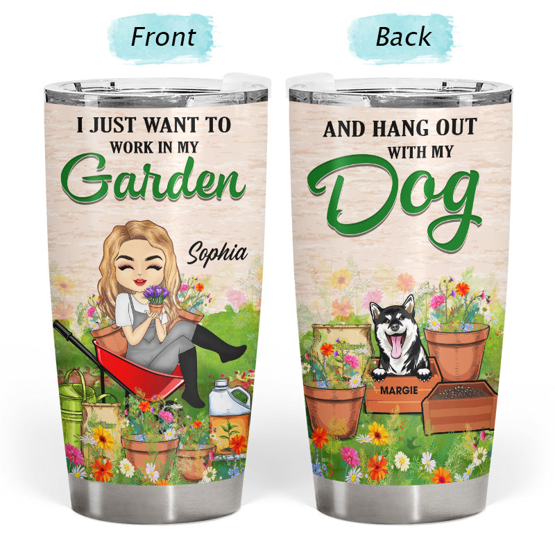 Chibi Girls Work In Garden Hang Out With Dogs - Dog Lovers Gifts - Personalized Custom Tumbler