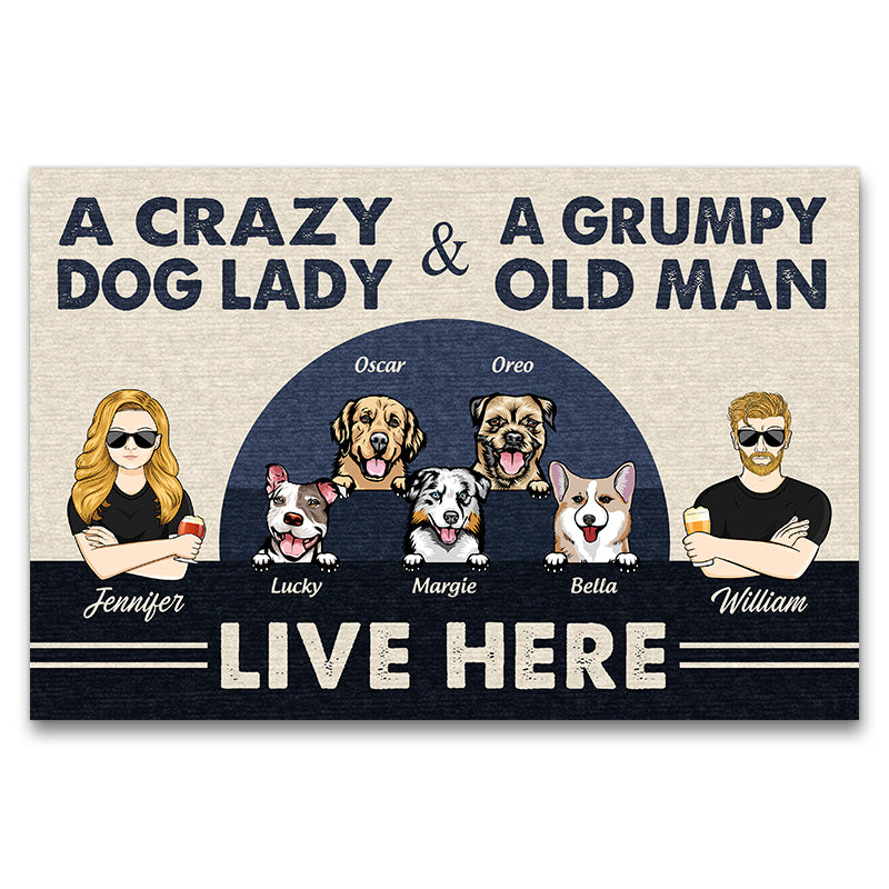 Couple Crazy Dog Lady & A Grumpy Old Man - Dog Lover Gift - Personalized Custom Doormat