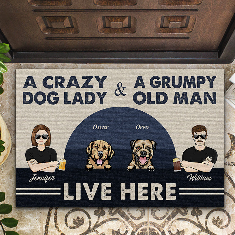 Couple Crazy Dog Lady & A Grumpy Old Man - Dog Lover Gift - Personalized Custom Doormat