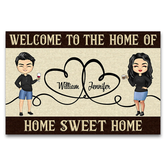 Chibi Couple Home Sweet Home - Couple Gift - Personalized Custom Doormat