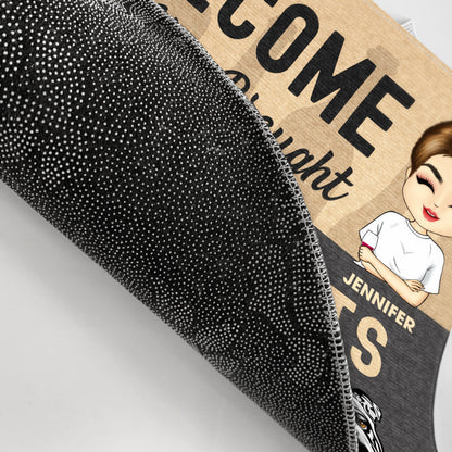 Chibi Couple Welcome Hope You Brought Wine And Dog Treats - Dog Lover Gift - Personalized Custom Doormat