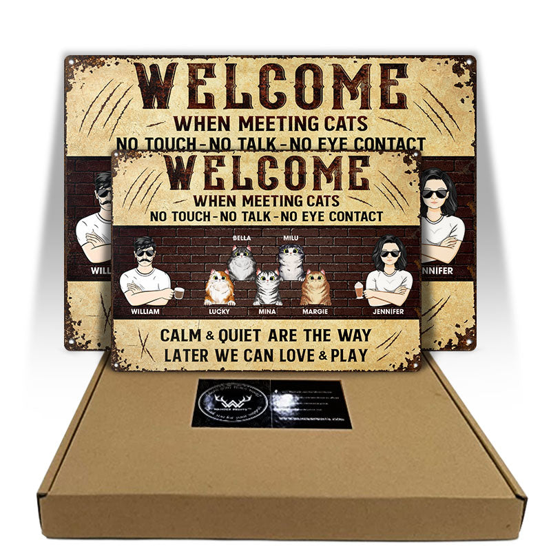 Welcome When Meeting Cats Calm & Quite Are The Way - Gift For Cat Lover - Personalized Custom Classic Metal Signs