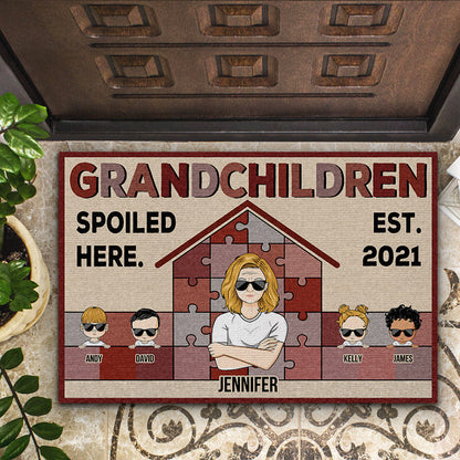 Family Grandchildren Spoiled Here Grandma Grandpa - Gift For Grandparents - Personalized Custom Doormat