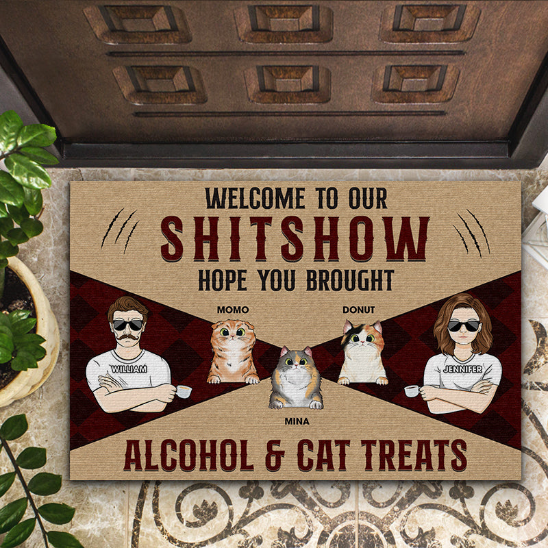 Welcome Hope You Brought Alcohol & Cat Treats - Cat Lover Gift - Personalized Custom Doormat