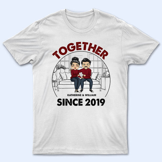 Chibi Couple Together Since - Gift For Couple - Personalized Custom T Shirt