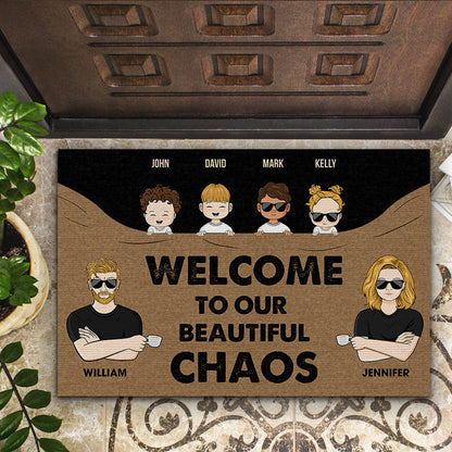 Family Couple Welcome To Our Beautiful Chaos - Gift For Couple - Personalized Custom Doormat