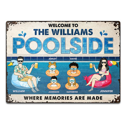 Family Couple Poolside Where Memories Are Made - Gift For Couple - Personalized Custom Classic Metal Signs