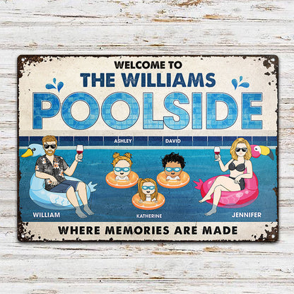 Family Couple Poolside Where Memories Are Made - Gift For Couple - Personalized Custom Classic Metal Signs