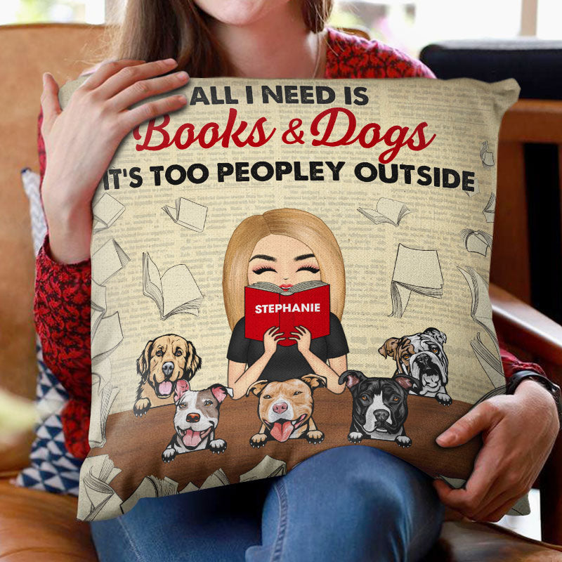 Just A Girl Who Loves Dogs & Books - Gift For Dog & Reading Lovers - Personalized Custom Pillow