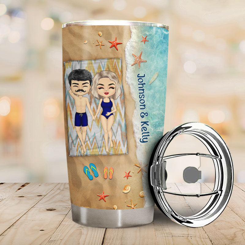 Couple Together With You In The Sand Husband Wife - Couple Gifts - Personalized Custom Tumbler