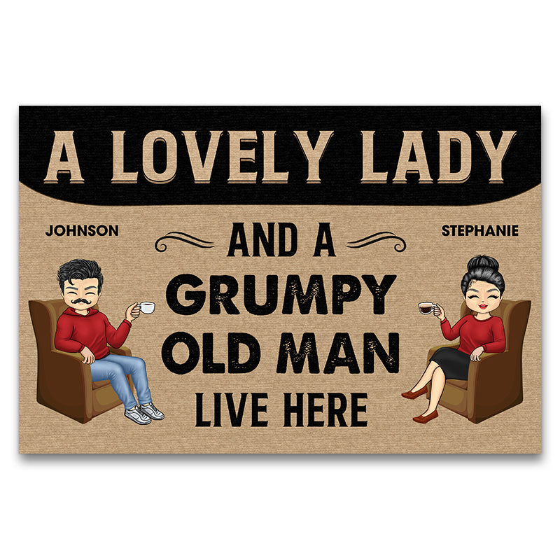 Family Couple Lovely Lady And A Grumpy Old Man - Gift For Couple - Personalized Custom Doormat