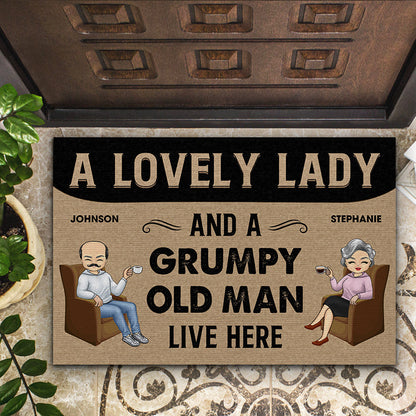 Family Couple Lovely Lady And A Grumpy Old Man - Gift For Couple - Personalized Custom Doormat