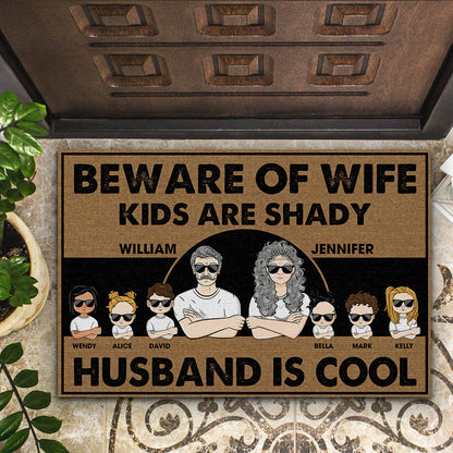 Family Couple Beware Of Wife Husband Is Cool - Gift For Couple - Personalized Custom Doormat