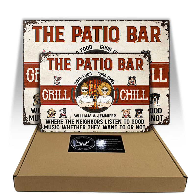 Couple The Backyard Good Food Good Times - Dog Lovers Gift - Personalized Custom Classic Metal Signs