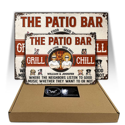 Couple The Backyard Good Food Good Times - Dog Lovers Gift - Personalized Custom Classic Metal Signs
