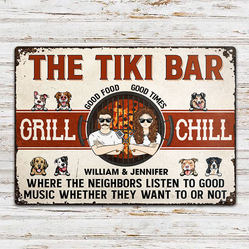 Couple The Backyard Good Food Good Times - Dog Lovers Gift - Personalized Custom Classic Metal Signs
