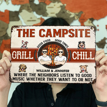 Couple The Backyard Good Food Good Times - Dog Lovers Gift - Personalized Custom Classic Metal Signs