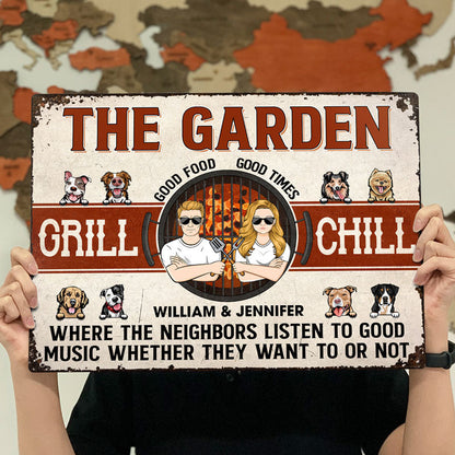 Couple The Backyard Good Food Good Times - Dog Lovers Gift - Personalized Custom Classic Metal Signs
