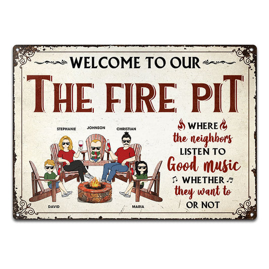 Family Couple Welcome To Our Fire Pit - Gift For Couple - Personalized Custom Classic Metal Signs