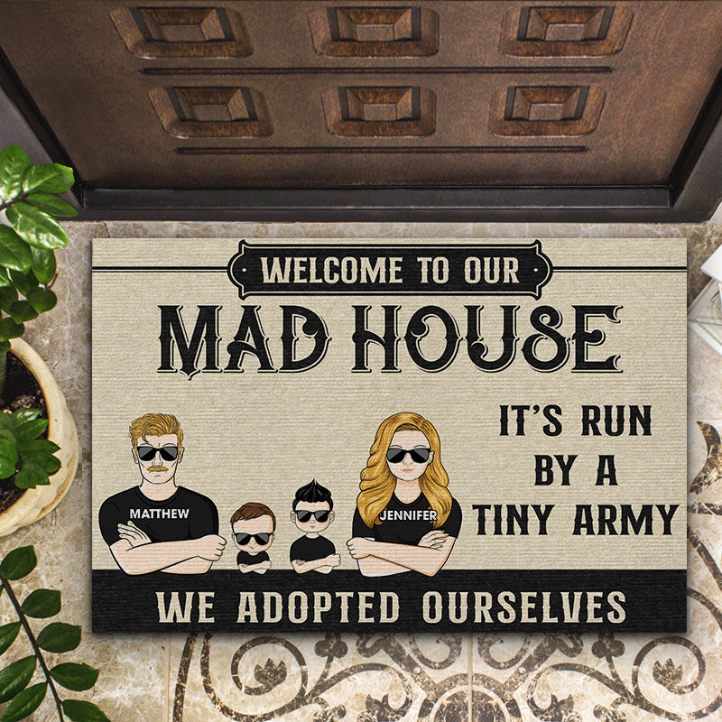 Family House It's Run By A Tiny Army Parents Husband Wife - Couple Gift - Personalized Custom Doormat