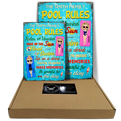 Pool Rules Float Or Swim Make Memories Couple Husband Wife - Backyard Sign - Personalized Custom Classic Metal Signs