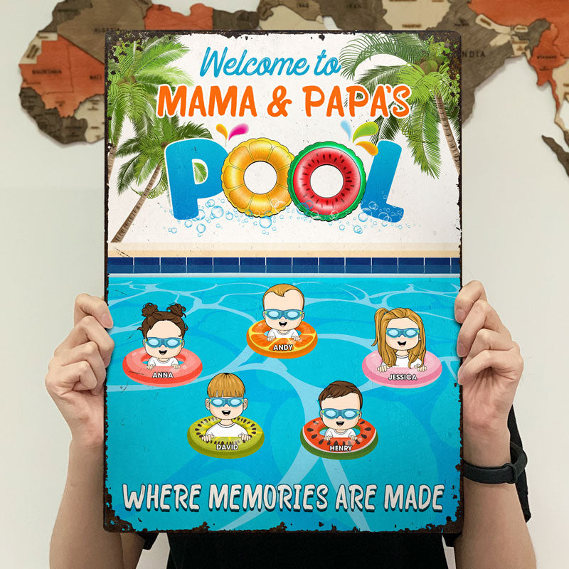 Family Swimming Pool Where Memories Are Made - Pool Decoration - Personalized Custom Classic Metal Signs