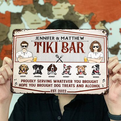 Couple Welcome Proudly Serving Whatever You Brought - Gift For Dog Lovers - Personalized Custom Classic Metal Signs