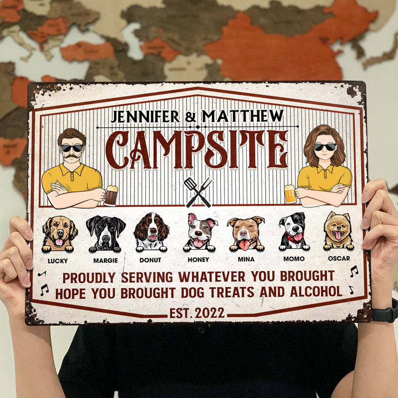 Couple Welcome Proudly Serving Whatever You Brought - Gift For Dog Lovers - Personalized Custom Classic Metal Signs