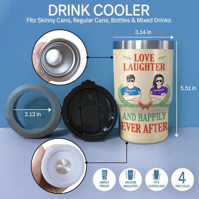 Couple Annoying Each Other And Happily Ever After - Gift For Couple - Personalized Custom Triple 3 In 1 Can Cooler