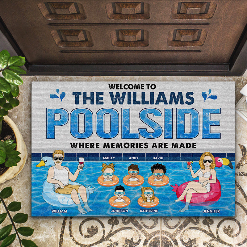 Family Couple Poolside Where Memories Are Made - Gift For Couple - Personalized Custom Doormat