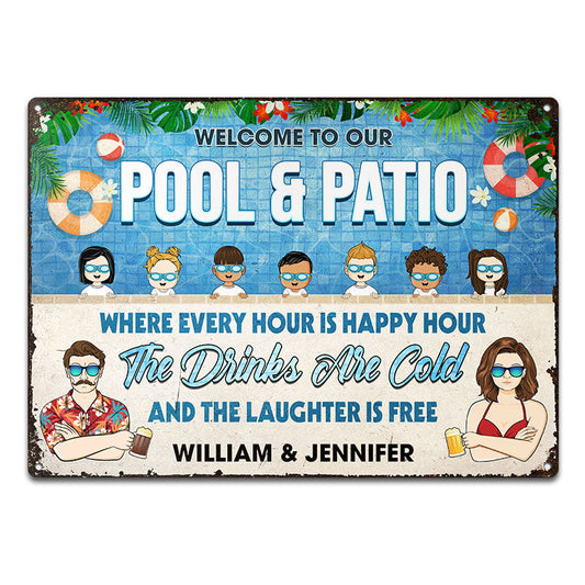 Family Pool & Patio Every Hour Is Happy Hour - Pool Decoration - Personalized Custom Classic Metal Signs