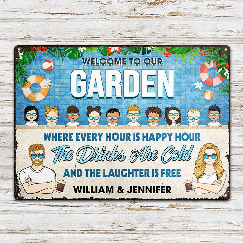 Family Pool & Patio Every Hour Is Happy Hour - Pool Decoration - Personalized Custom Classic Metal Signs