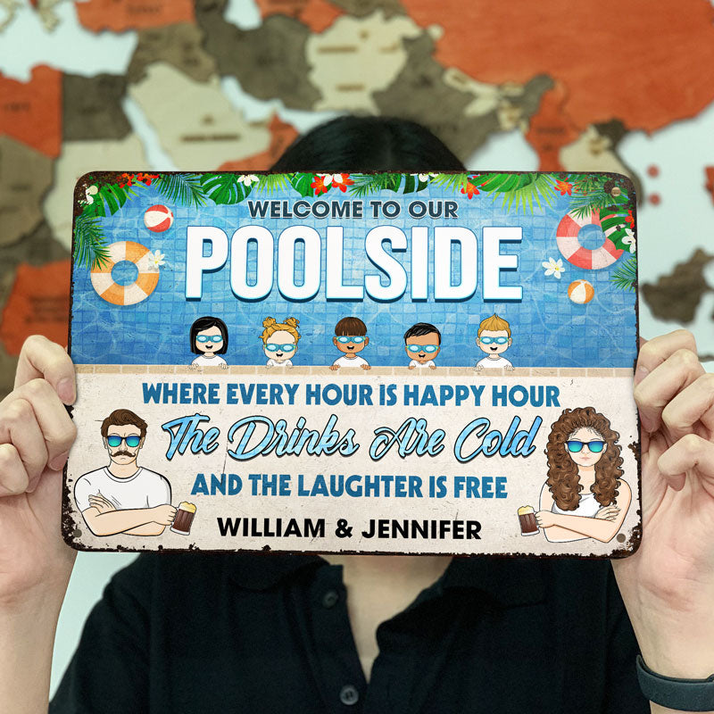 Family Pool & Patio Every Hour Is Happy Hour - Pool Decoration - Personalized Custom Classic Metal Signs