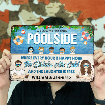 Family Pool & Patio Every Hour Is Happy Hour - Pool Decoration - Personalized Custom Classic Metal Signs