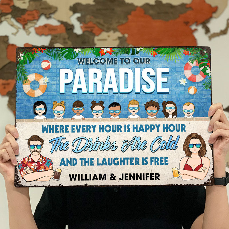 Family Pool & Patio Every Hour Is Happy Hour - Pool Decoration - Personalized Custom Classic Metal Signs
