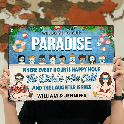 Family Pool & Patio Every Hour Is Happy Hour - Pool Decoration - Personalized Custom Classic Metal Signs