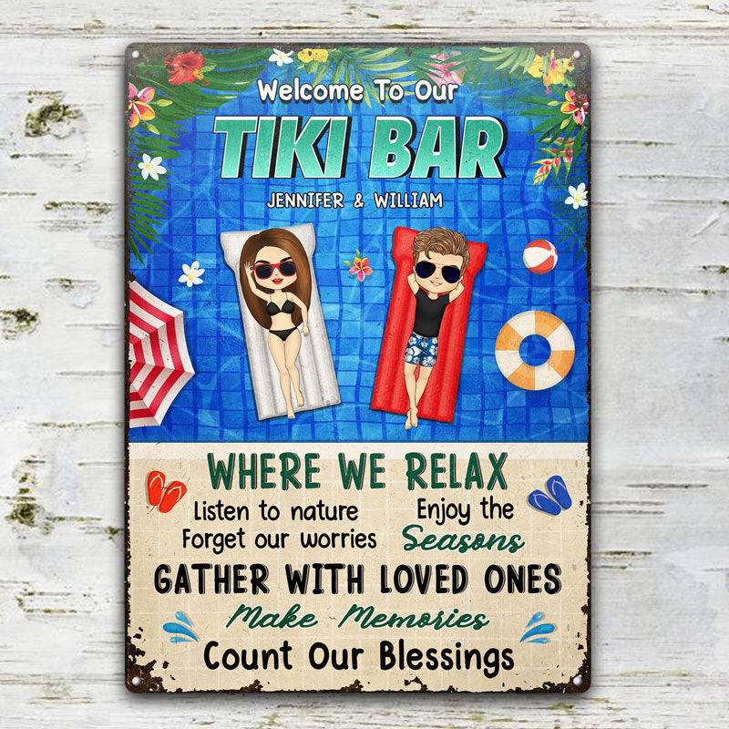 Poolside Couple Where We Relax - Gift For Couples - Personalized Custom Classic Metal Signs
