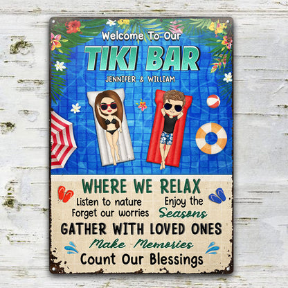 Poolside Couple Where We Relax - Gift For Couples - Personalized Custom Classic Metal Signs