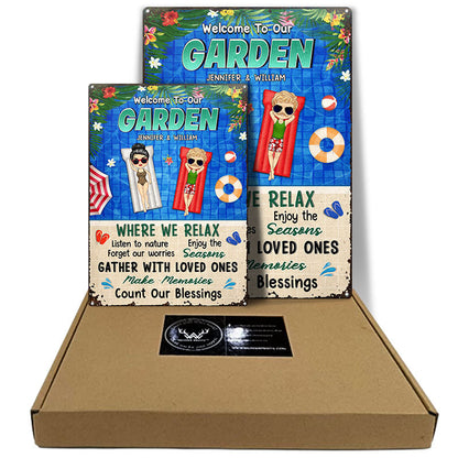 Poolside Couple Where We Relax - Gift For Couples - Personalized Custom Classic Metal Signs