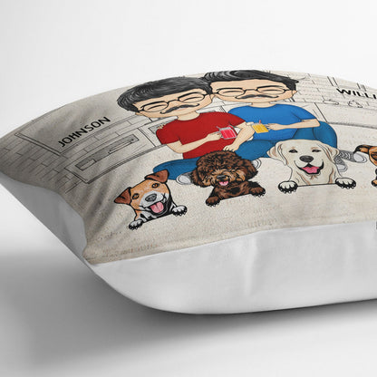 Chibi Couple With The Fur Babies - Gift For Dog & Cat Lovers - Personalized Custom Pillow