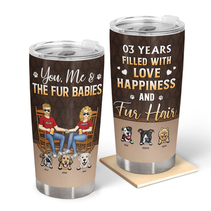 Couple Filled With Love Happiness And Fur Hair With Dog Cat - Couple Gift For Dog & Cat Lovers - Personalized Custom Tumbler
