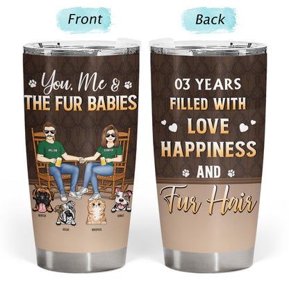 Couple Filled With Love Happiness And Fur Hair With Dog Cat - Couple Gift For Dog & Cat Lovers - Personalized Custom Tumbler