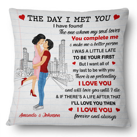 Family Couple The Day I Met You - Anniversary, Birthday Gift For Spouse, Lover, Husband, Wife, Boyfriend, Girlfriend, Married Couples - Personalized Custom Pillow