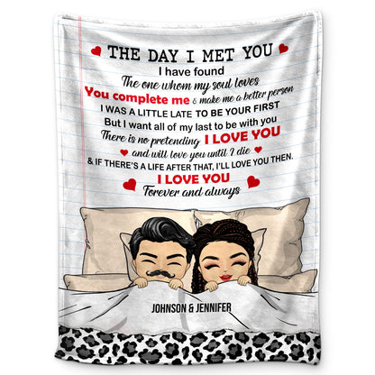 The Day I Met You Chibi Couple - Gift For Couples - Personalized Custom Fleece Blanket