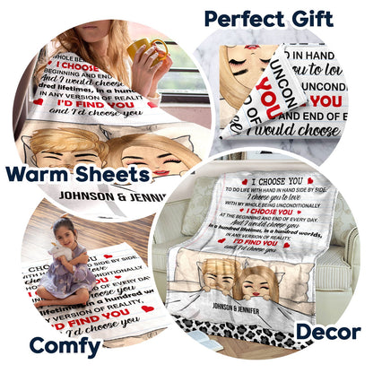 The Day I Met You Chibi Couple - Gift For Couples - Personalized Custom Fleece Blanket