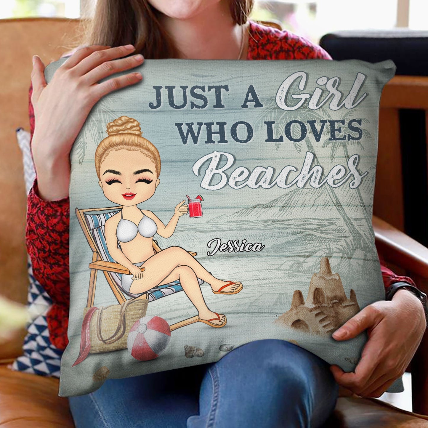 And She Lived Happily Ever After Beach Summer Vibe - Gift For Her, Yourself, Girlfriend, BFF Best Friends, Sister, Traveling Lovers - Personalized Custom Pillow