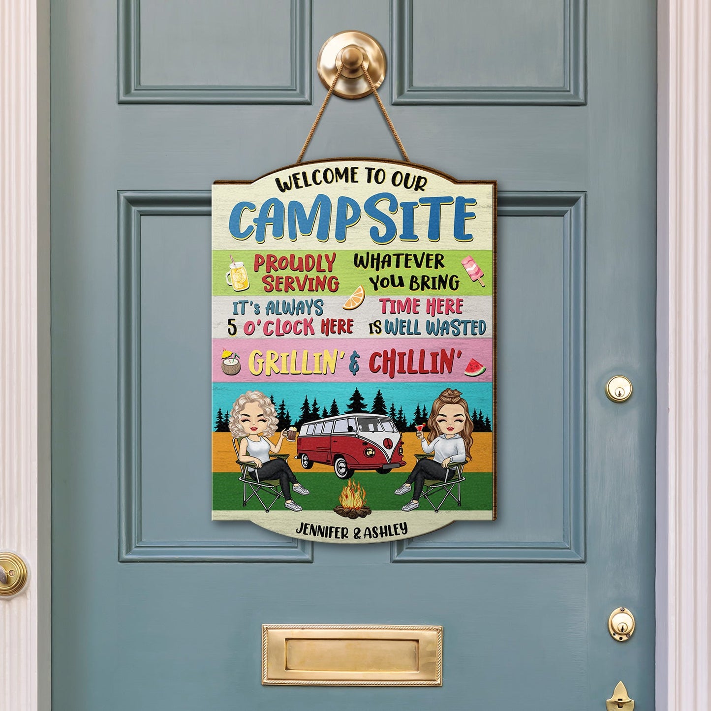 Proudly Serving Whatever You Bring - Gift For Camping Lover - Personalized Custom Shaped Wood Sign